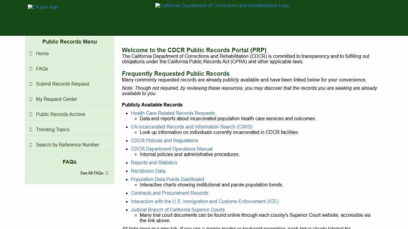 CDCR PUBLIC RECORDS PORTAL
